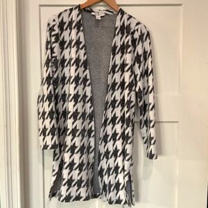 WHBM White House Black Market houndstooth long soft duster cardigan sweater coat
